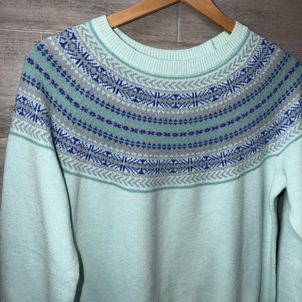 Talbots Fair Isle Nordic Lambswool Blend Sweater Women's Size Medium Blue White